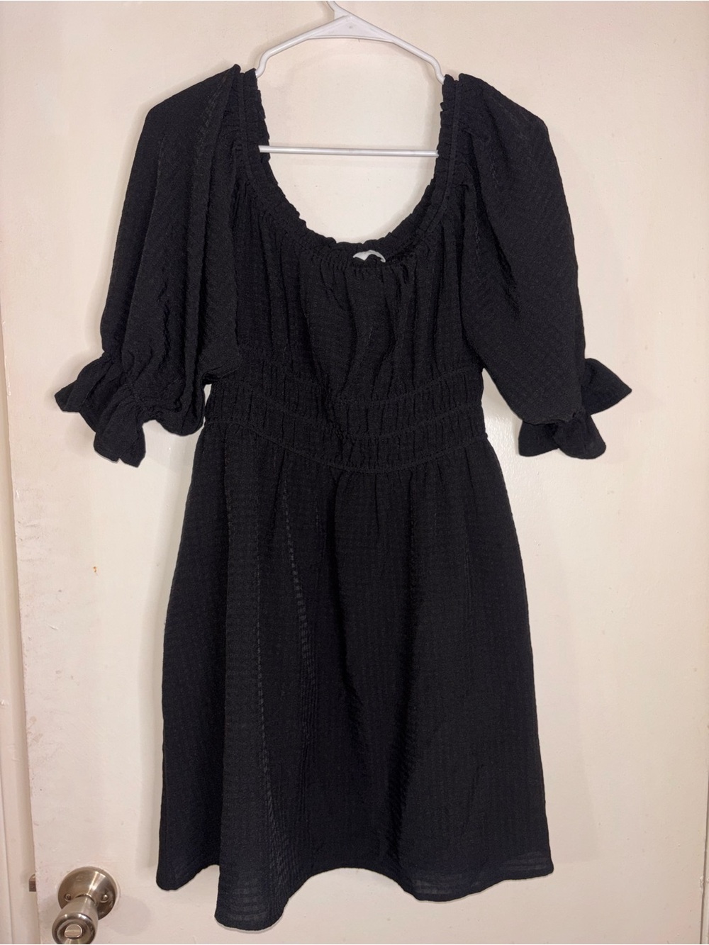 H&M Black Puff Sleeve Smocked Mini Dress